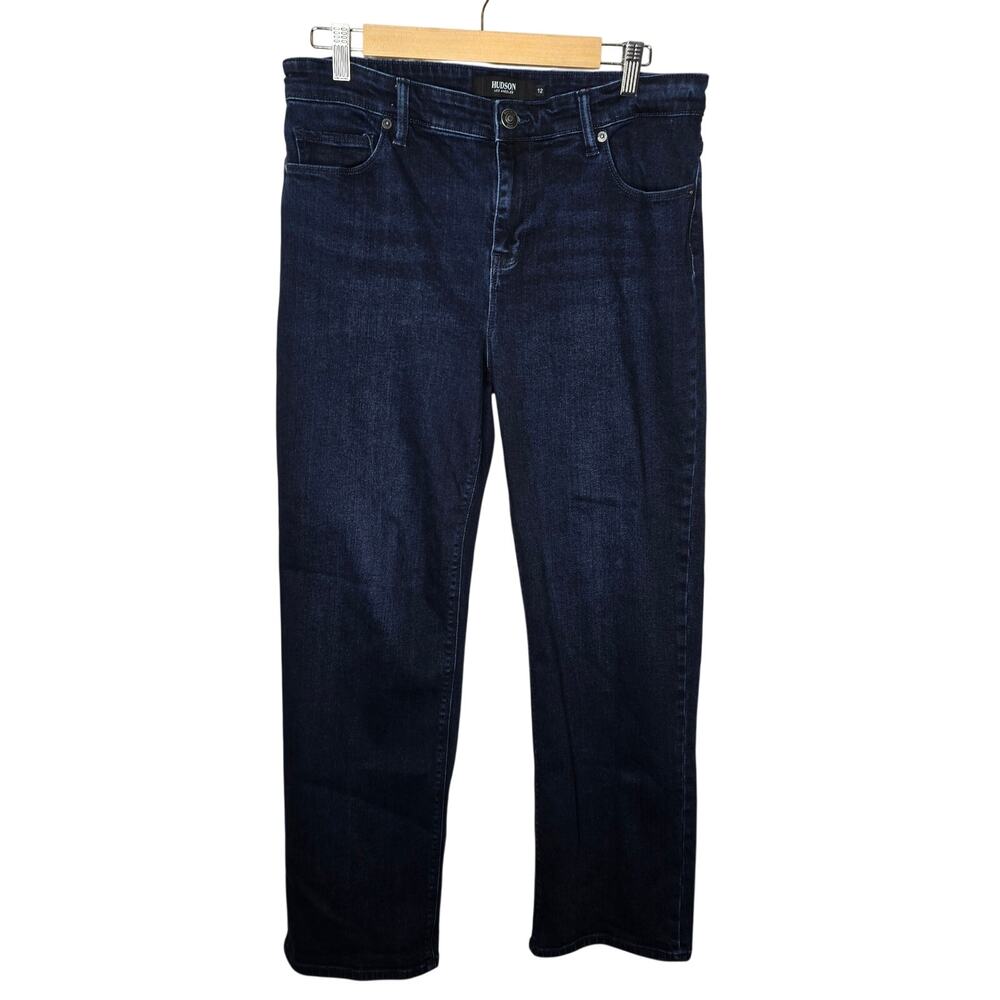 Women's Hudson Straight Leg Stretch Dark Wash Denim Blue Jeans Size 12